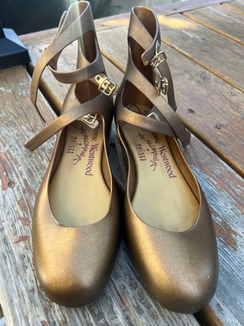 Vivienne Westwood Metallic Bronze Ankle-Strap Flats